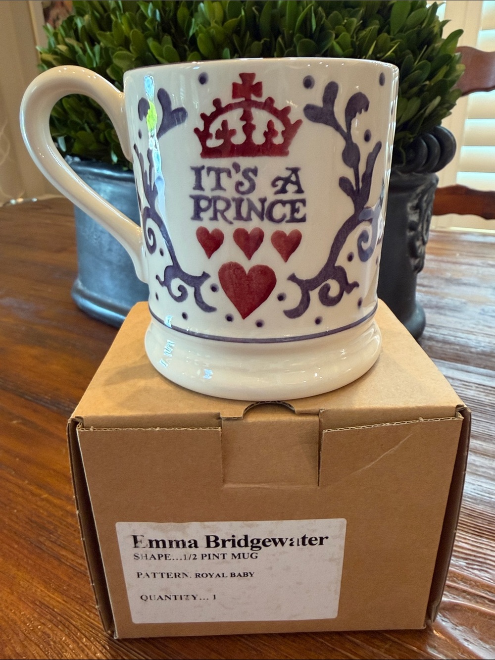 Emma Bridgewater "Royal Baby" Half Pint Mug - Red & Purple